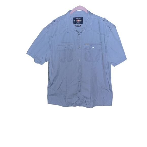 Ecko Unltd. 2XL Shirt Popular Steel Blue Cotton Button Pockets XXL Shoulder Tabs - Picture 1 of 3